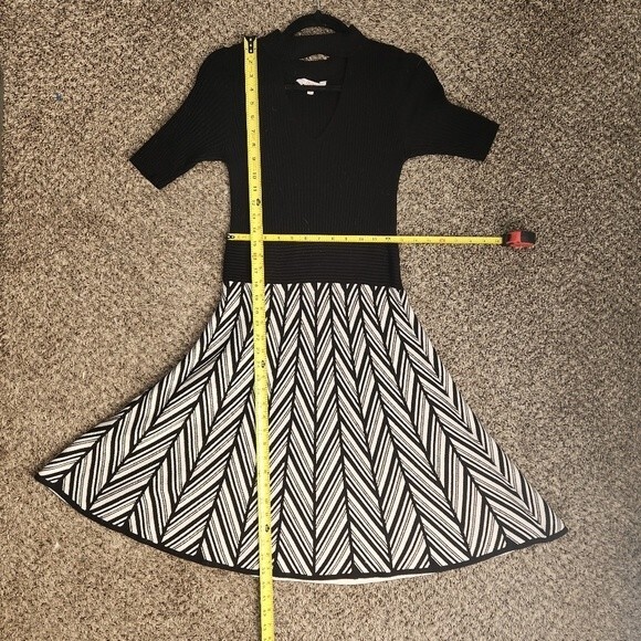 White and Black Striped Dress with Black Bodice - Picture 1 of 5